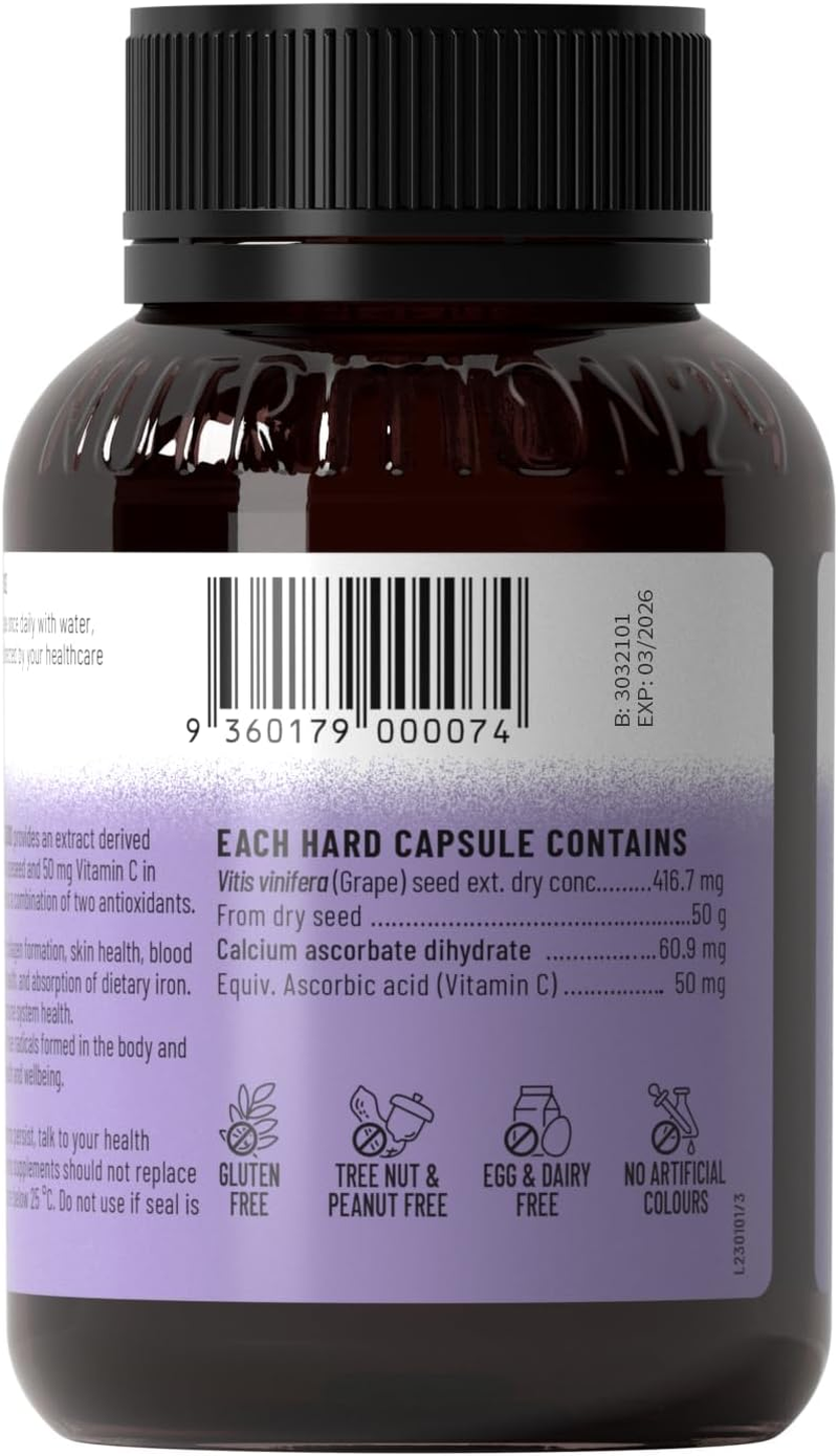 Grape Seed Extract 416.7Mg Equivalent to 50,000Mg Dry Seed with Proanthocyanidins & Vitamin C 30/60 Capsules Antioxidant Support for Skin & Immune Health image number 3