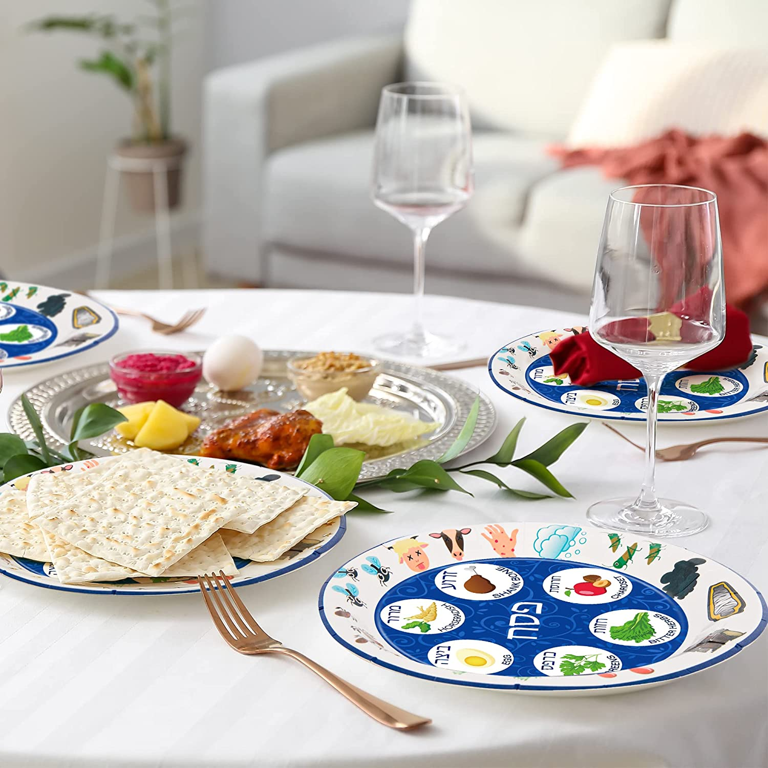 50 PCS Renaissance Design Seder Plates for Passover - 9 Inch Disposable Pesach Plates for Foods, Deluxe Quality Party Table Decorations image number 2