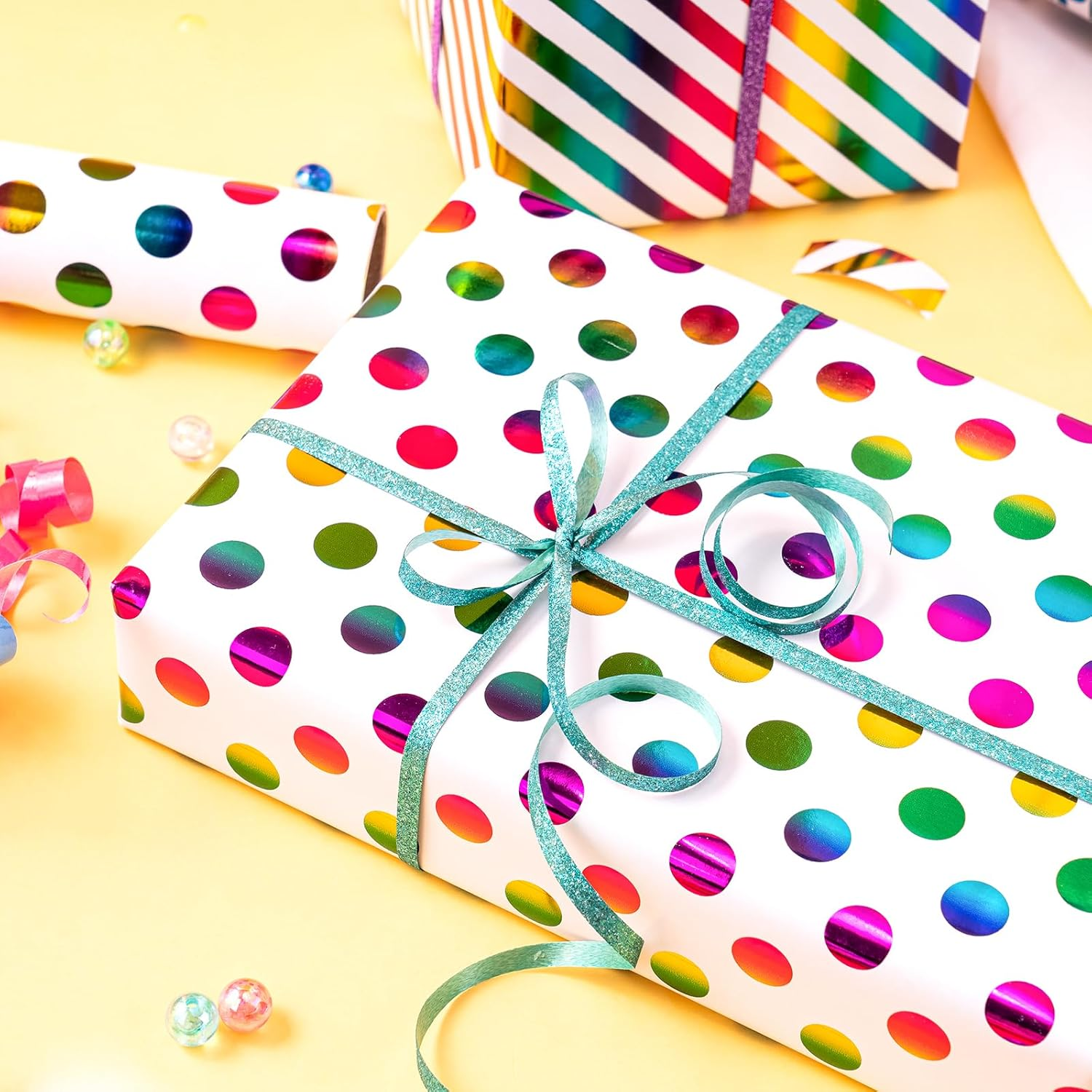 WRAPAHOLIC Birthday Wrapping Paper Roll - Mini Roll - 3 Rolls - 17 Inch X 120 Inch per Roll - Colorful Foil Birthday Design for Party, Holiday, Baby Shower image number 4