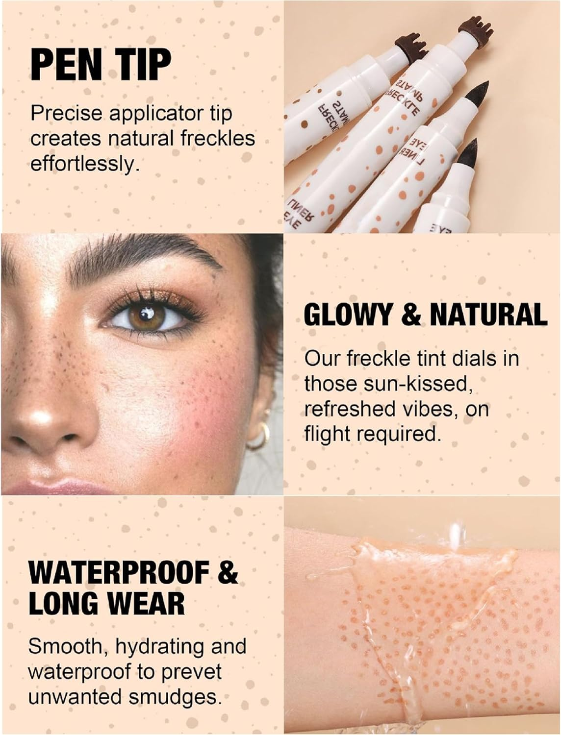 Erinde Natural Eyeliner Freckle Pen, 2 in 1 Liquid Freckle Stamp & Smudge-Proof Liquid Eyeliner, Waterproof & Long - Lasting Quick Dry Faux, Lifelike Magic Freckles Pen, High Pigment Eye Liners, #01 image number 2