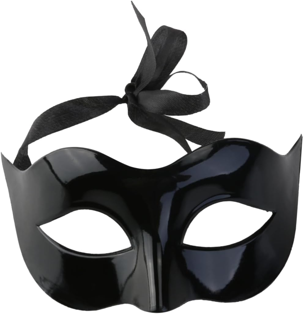 SHOWERORO 6Pcs Black Half Face Mask for Men Plastic Eye Mask Masquerade Cosplay Party Costume Accessory image number 5