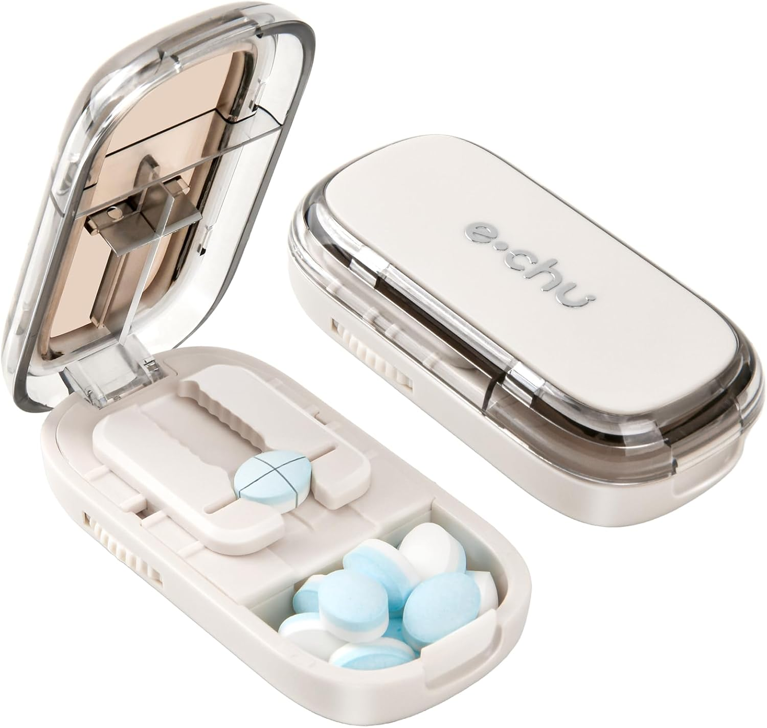 Tablet Divider, Tablet Cutter, Pill Divider with Storage Compartment, Tablet Cutter for All Tablets, Pill Cutter, Portable Pill Cutter for Travel, Pet (Black)