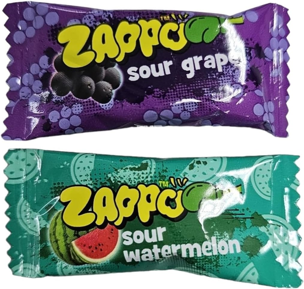 Zappo Grape and Watermelon Sour Chews 150 G Bag Chewy Lollies for Snacking and Lolly Bags image number 1