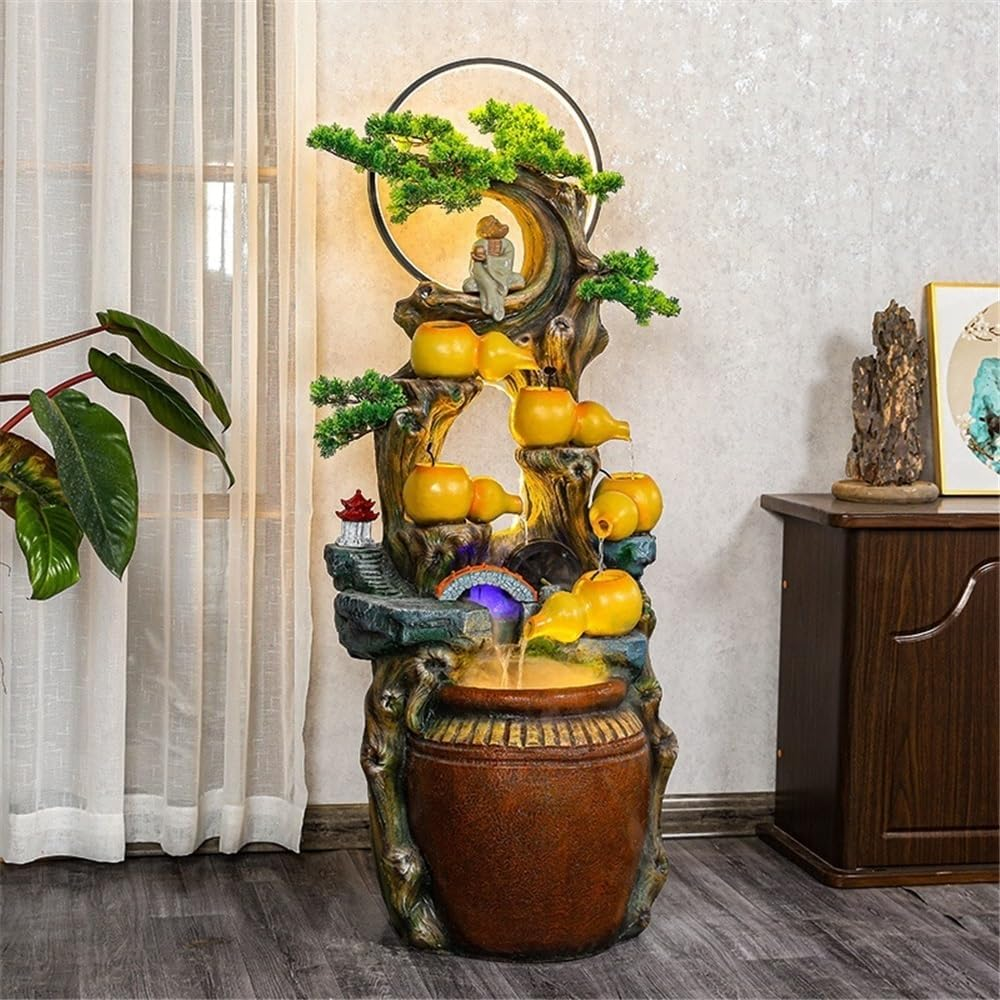Outdoor Fountain Flowing Water Generates Wealth Fountain Living Room Front Desk Foyer Circular Scenery Office Floor Standing Gourd Ornaments image number 2