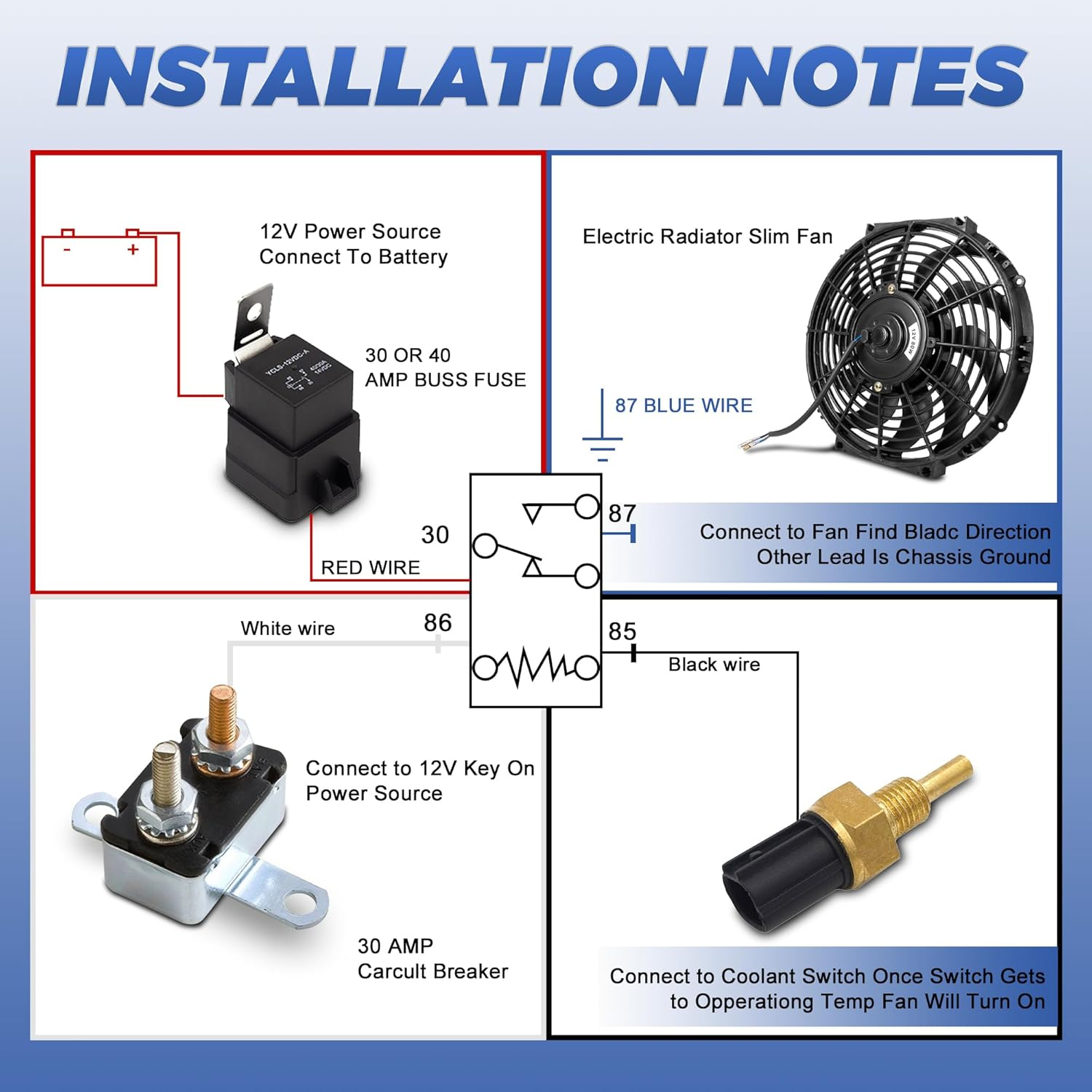 12 Inch 12&rdquo; Black Universal Electric Radiator Slim Fan 12V 80W High Performance Cooling Push Pull W/Mounting Kit 1PCS image number 3