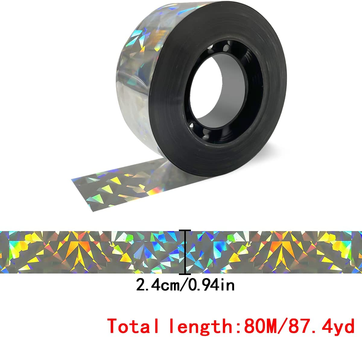 BEZANU Bird Scare Tape, 2.4Cm * 80M Double Sided Holographic Flash Deterrent Reflector for Repelling Animals image number 6