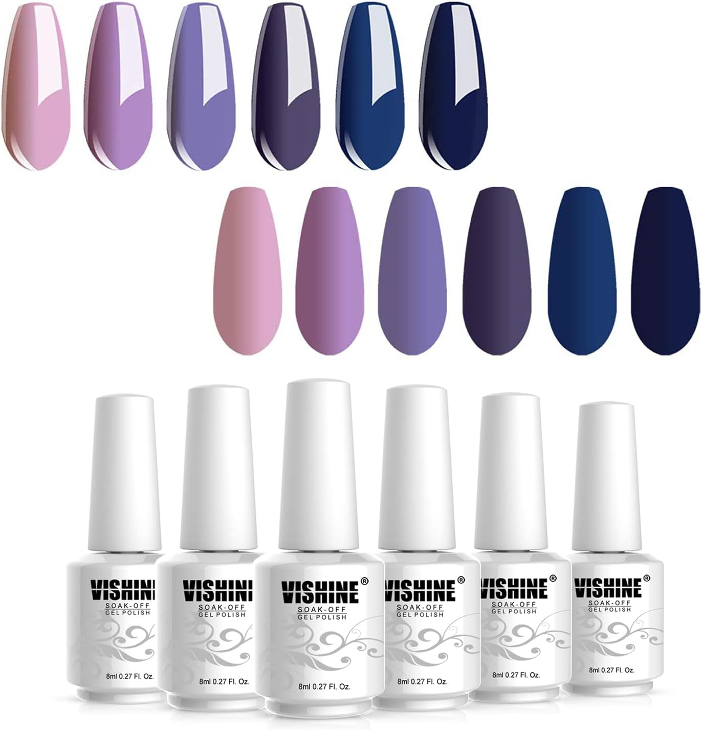 Vishine 6Pcs Soak off LED UV Gel Nail Polish Varnish Nail Art Starter Kit Beauty Manicure Lavender Violet Purple Navy Collection Set image number 2