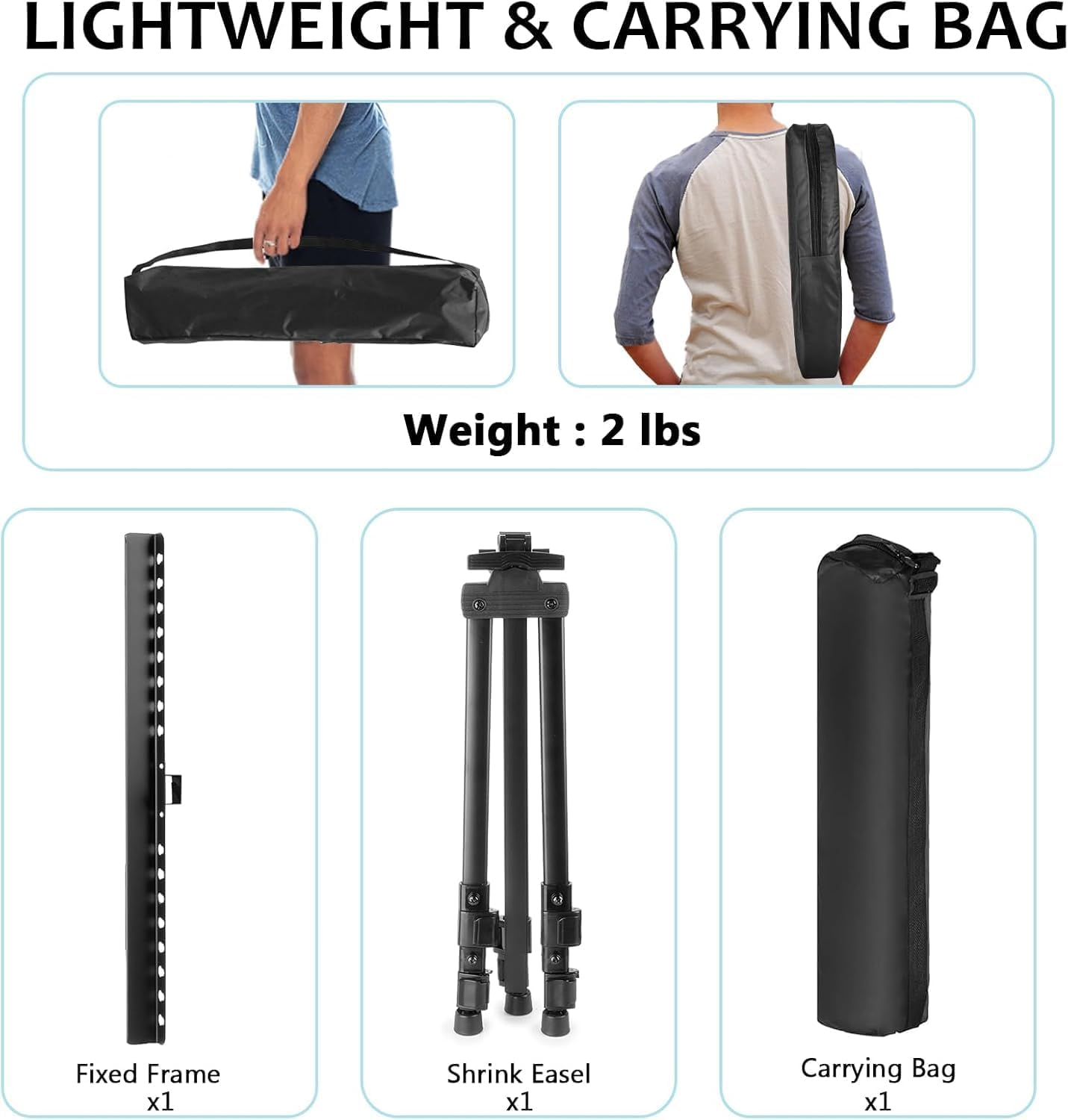 Easel Stand for Sign Adjustable Double-Layer Metal Easel for Painting Stand for Canvas, Portable Tripod for Canvas and Display, Includes Carrying Bag, Black, Height 19-63 Inches (49-160 Cm)