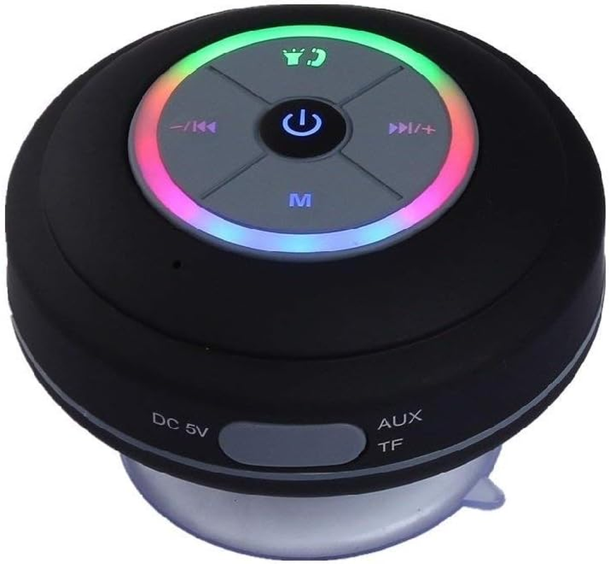 JUSTOP Rainbow LED Bluetooth Shower Speaker with FM Radio, IP67 Portable Fully Waterproof, Hands-Free Speakerphone. Rechargeable Using Micro USB, Perfect Speaker for Golf, Beach, Shower & Home (Black) - Pink image number 4