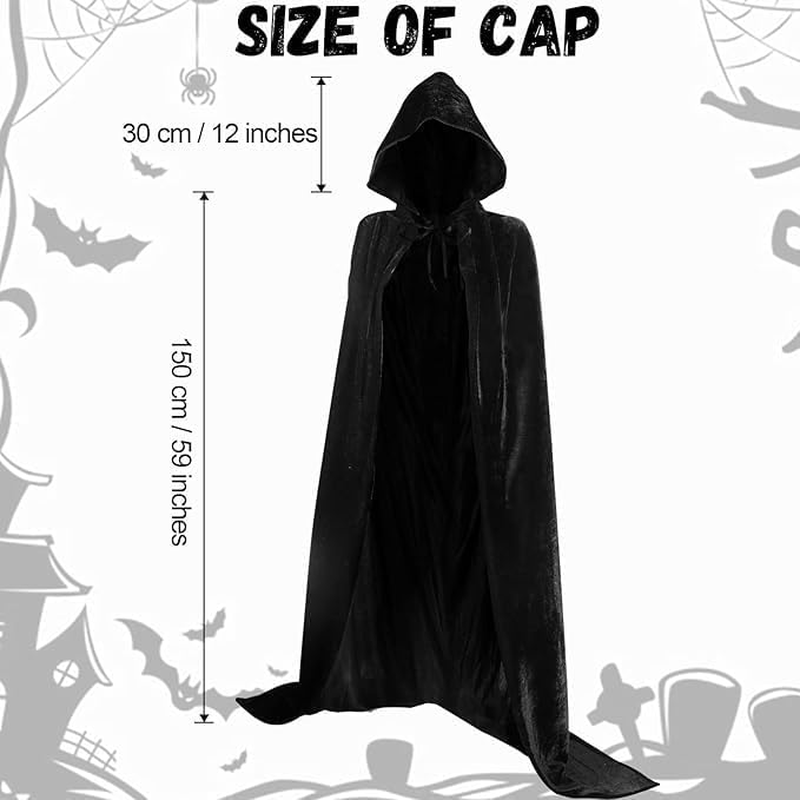 Unisex Hooded Cloak Full Long Stain Velvet Cape with Hood Halloween Cosplay Costumes Party Vampire Renaissance(150 CM)