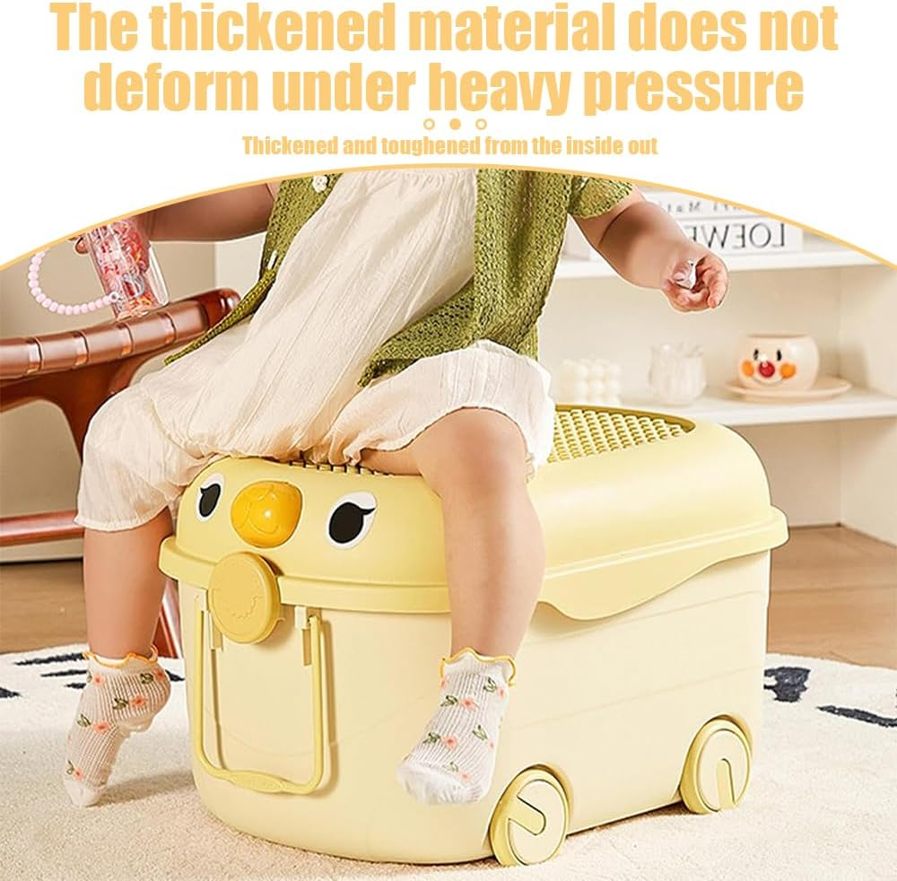 Cartoon Duck-Shaped Storage Box,Toy Storage Baske with Casters and Handle,Creative Building Block Top Cover Basket,Space Saving Baby Clothes Storage Case,For Playroom Kids,Family 43X63.5X36Cm image number 1