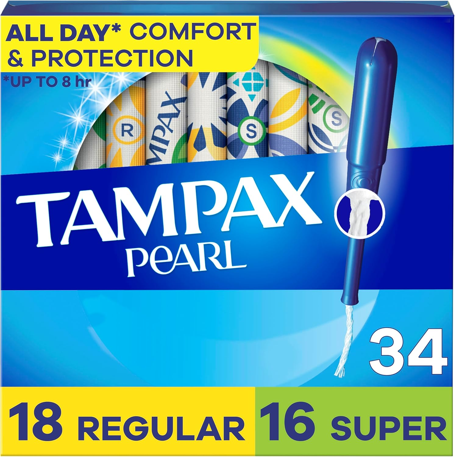 Tampax Tampons with Plastic Applicator, Regular/Super Absorbency Duo Pack, Unscented, 34 Count
