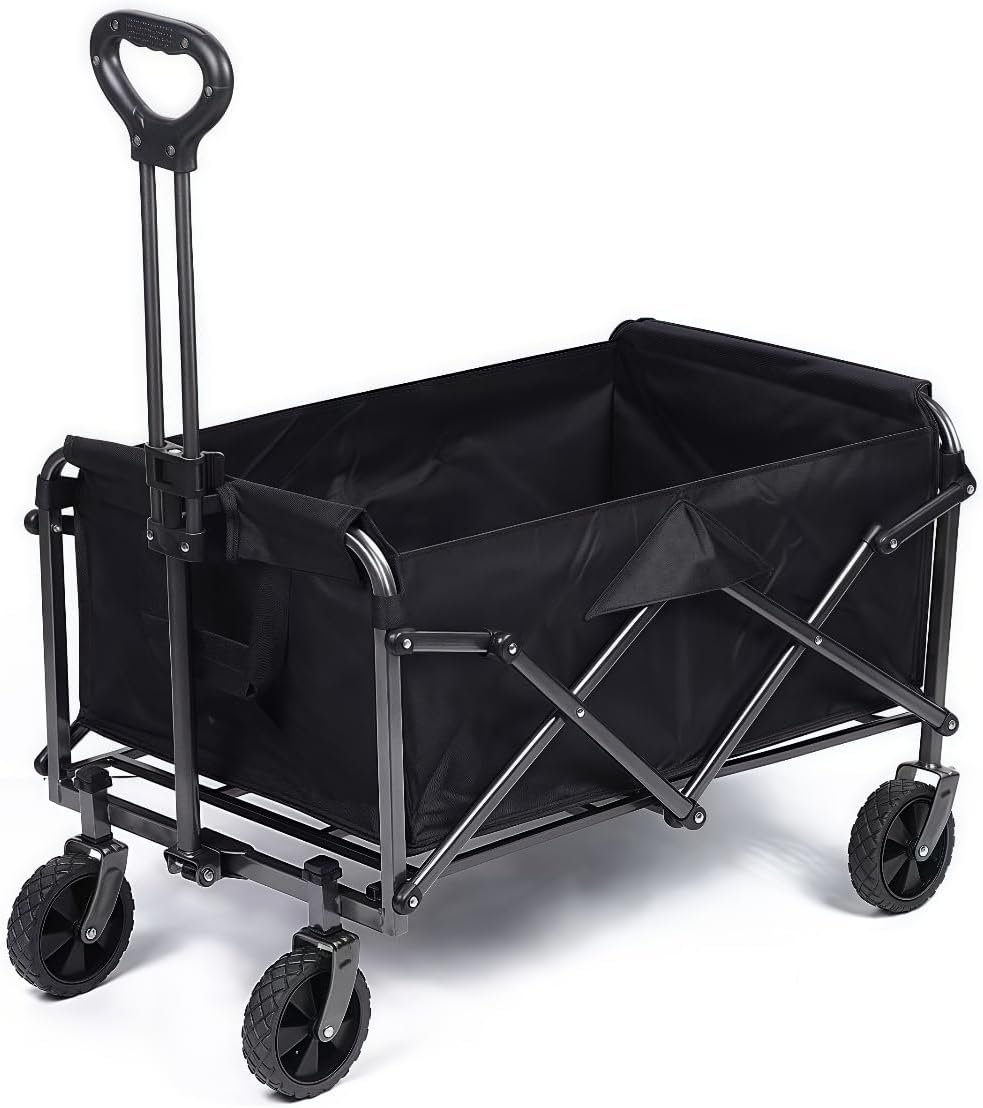 Collapsible Wagons Carts Foldable, Wagon Cart with Wheels, Heavy Duty Wagon 120L, 150Kg Beach Cart, 5CM Wide Big Wheels & Adjustable Utility Wagon, Garden Cart, Yard Cart, Wheelbarrow, Small Wagon image number 2