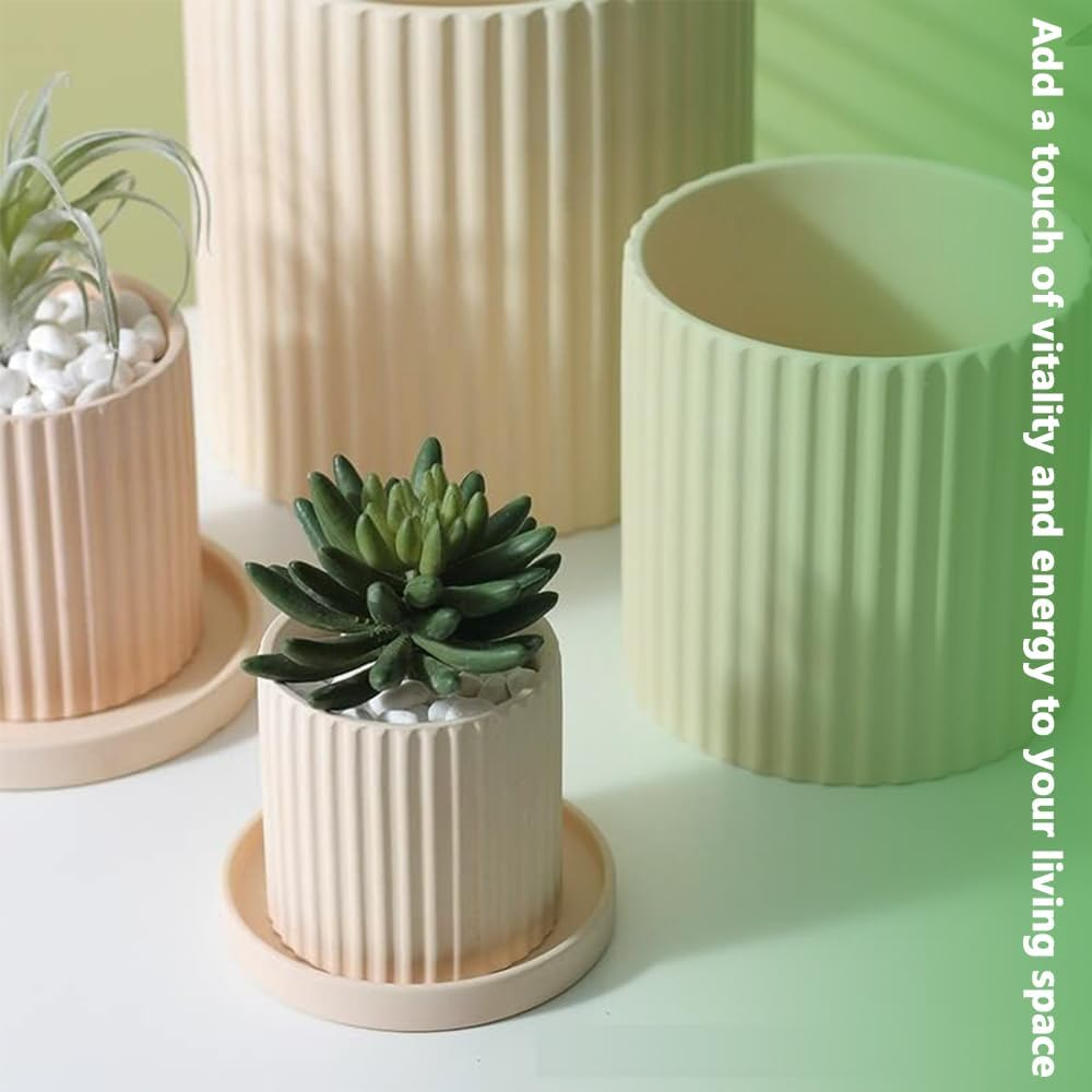 2-Pack Ribbed Ceramic Planter, Minimalist Clay Flower Pot, Indoor Plant Pan, Lightweight & Durable, Ideal for Succulents & Herbs image number 1