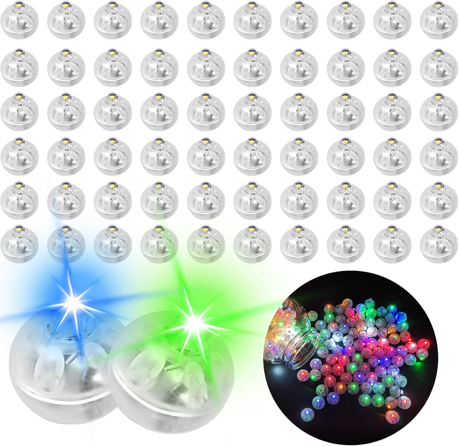 Roselee Pack of 60 LED Balloons Lights, Mini LED Light Balls, round Balloon Lights, Mini Colourful for Paper Lantern, Birthday, Wedding, Halloween, Christmas, Party, Decoration, Carnival, New Year