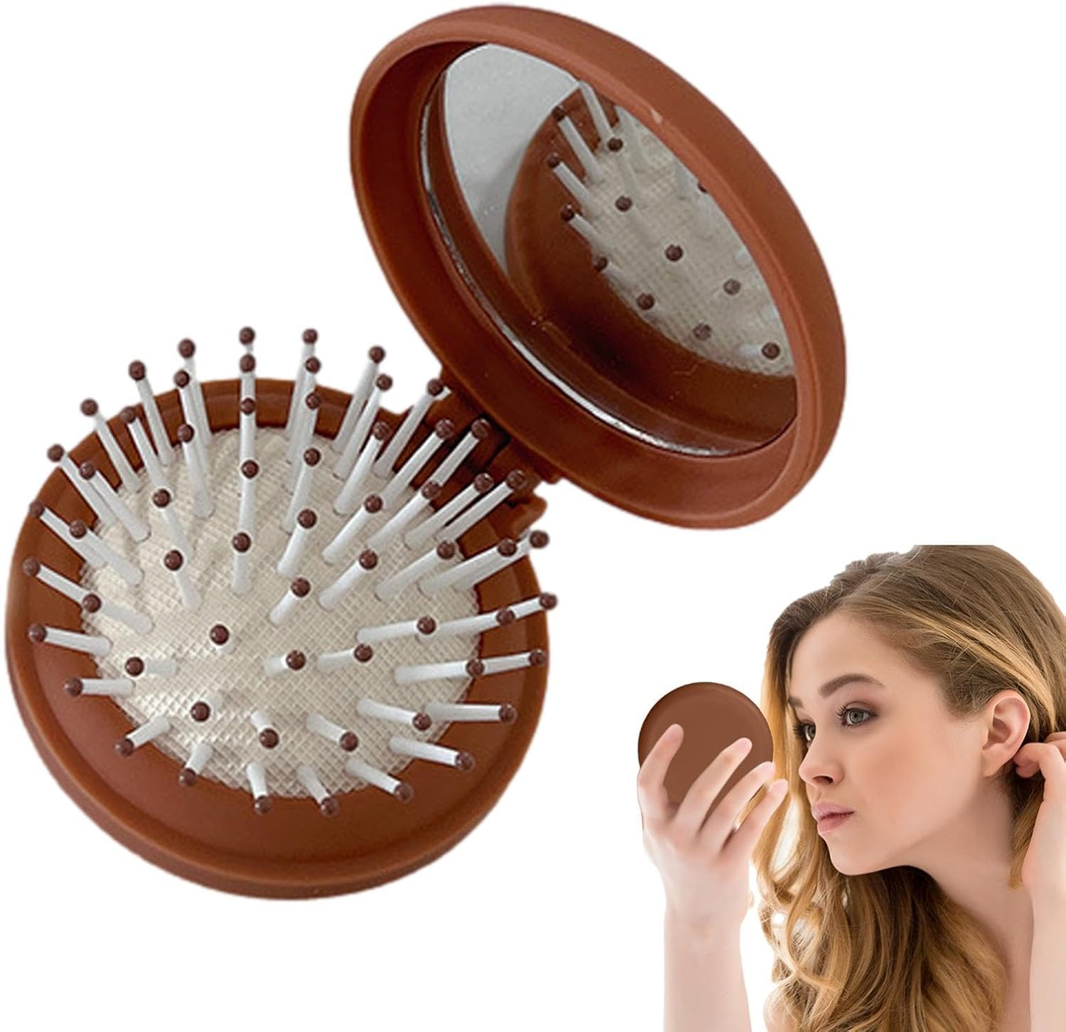 Pocket Hair Brush - Miini Travel Hair Brush, Handy Pocket Hair Brush | Compact Design Small Folding Hair Brush with Miirror, Pocket Hair Comb for Bag