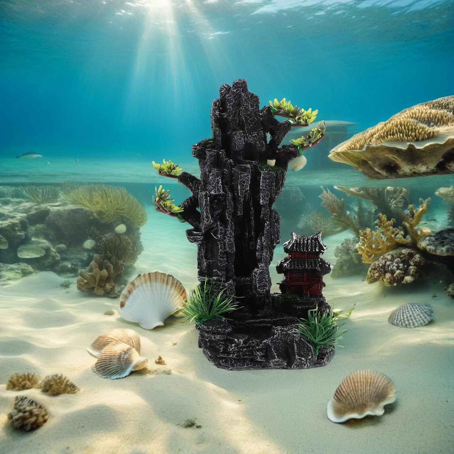 WEKAMOS Aquarium Mountain Resin Decoration Fish Tank Hideout Cave Artificial Rock Figurine Landscape Ornament for Betta Shrimp Small Aquatic Habitat image number 1