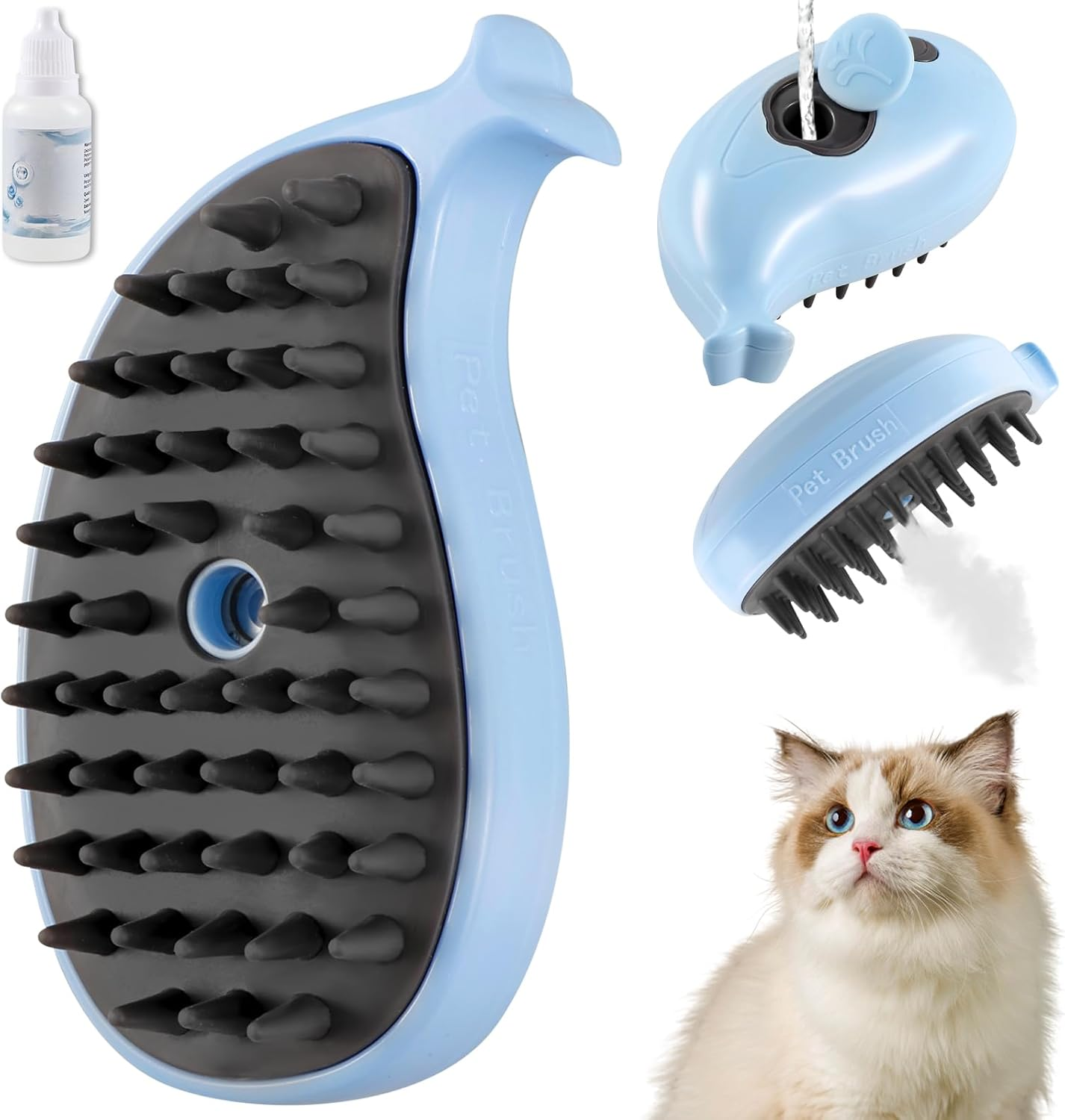 Cat Steam Brush 3 in 1 Spray Cat Brush Usb Rechargeable Steaming Cat Grooming Brush Knot and Loose Hair Removal Brush Pet Shedding Comb for Cat and Dog Pet (Pink)