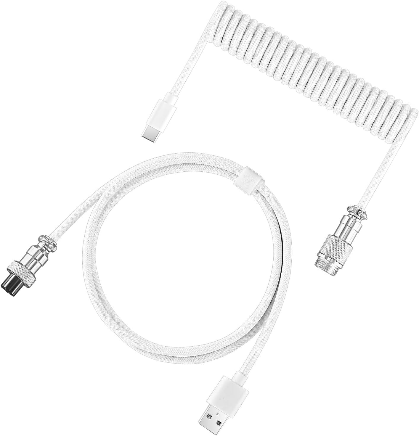 IOIUSKKU Coiled USB Cable for Comfortable Movement and Scalable Interface Mechanical Keyboard Coiled ABS Aviation Plug Data Cable, White - Black image number 7