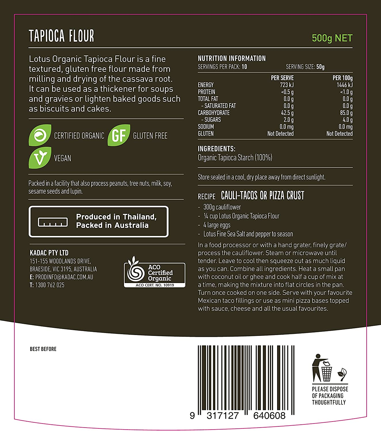 Lotus Organic Tapioca Flour, 500 G