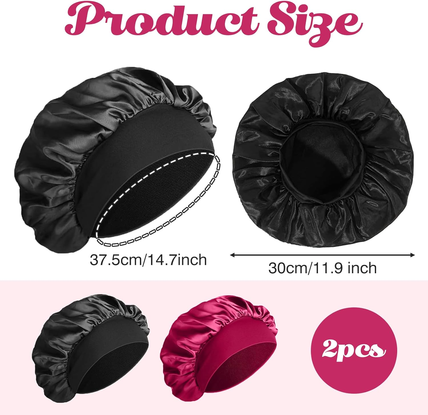 Bonnet Sleep Cap Hair, Bonet Silk, Shower Cap Women, Sleep Cap Hair Protection Children, Sleep Cap Curls, Satin Hood for Sleeping Men, Silk Hood Hair, Hair Protection (Burgundy and Black) image number 1