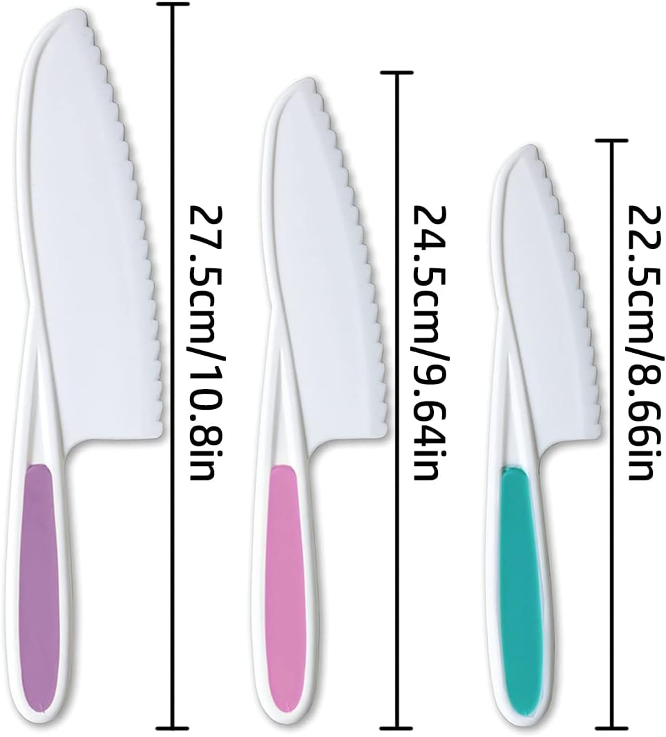 Kids Safe Knife Set, 3 Pcs Colorful PP Serrated Edges Children'S Cooking Knives for Kids Cooking Beginners Cut Fruits Salad Veggies Cake image number 3