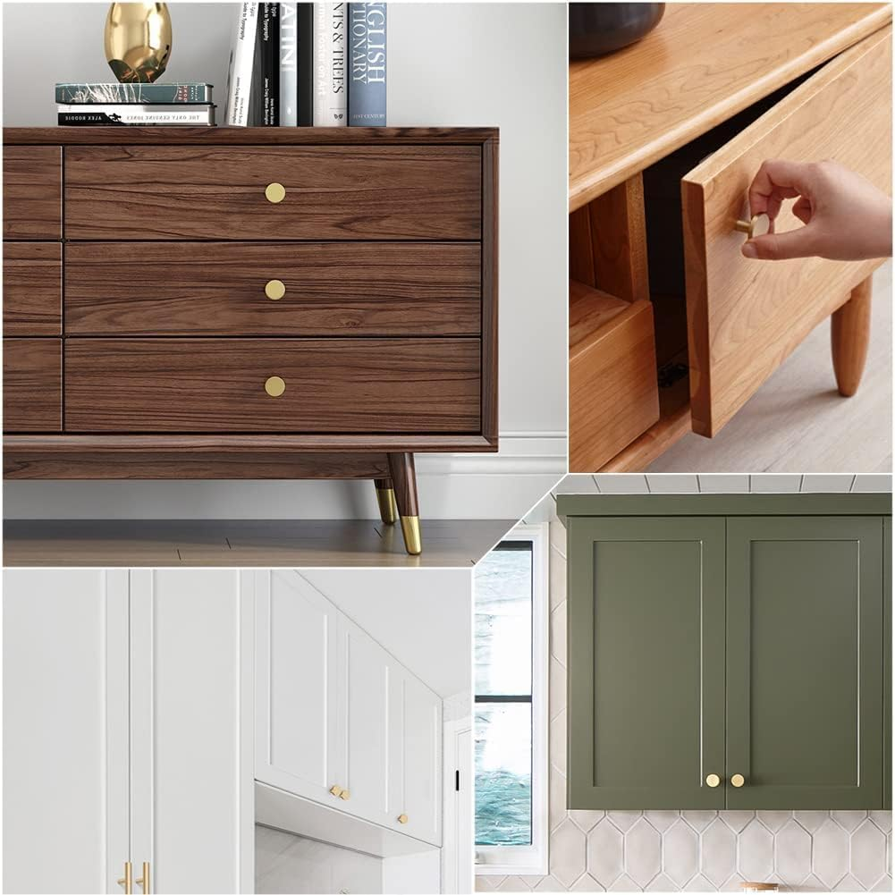6 Pcs Gold Cabinet Knobs, round Kitchen Cabinet Pulls, Furniture Door Hardware Handles for Chest of Drawers Cupboard Dresser Wardrobe Closet, Brushed Copper Cabinet Hardware, Gold Handles image number 5
