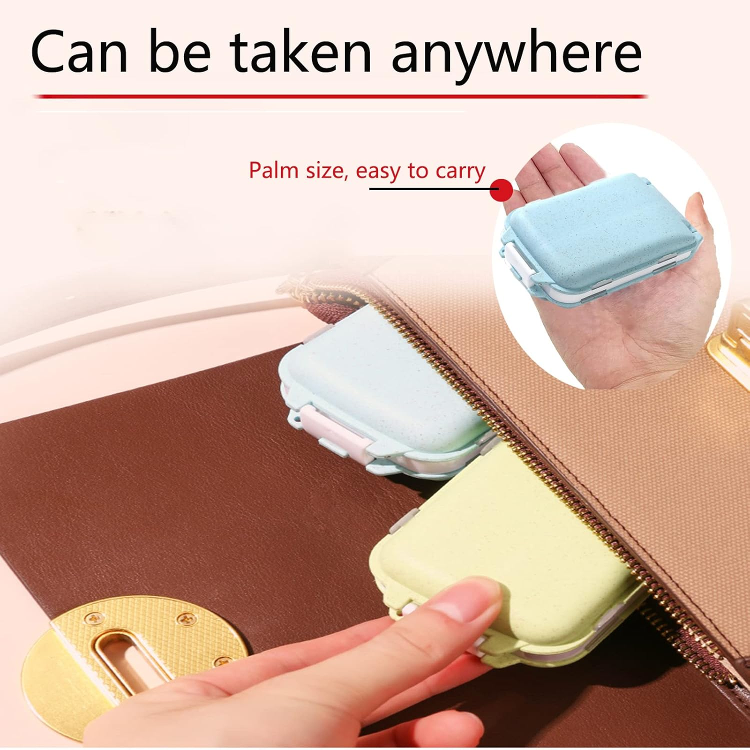 Travel Pill Organizer,Daily Pill Organizer，8 Compartments Portable Pill Box，Small Pill Case ，2 Pcs Medicine Vitamin Container for Vitamins, Cod Liver Oil, Supplements and Medication