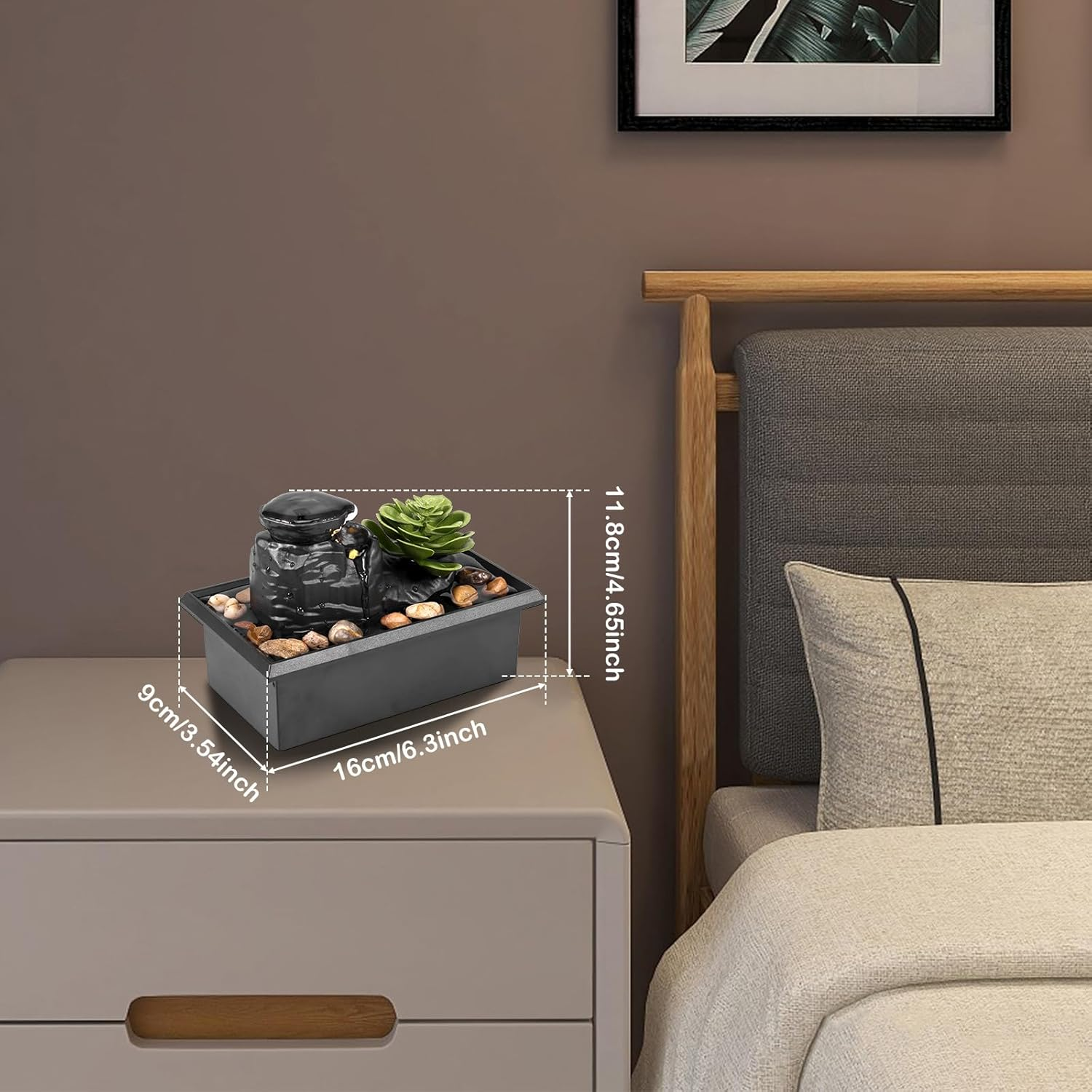 Tabletop Fountain with Light - Battery/Usb Operated Mini Indoor Water Feature for Sound Relaxation - Portable Waterfall Ornament for Table, Office, Home, Bedroom (B) image number 3