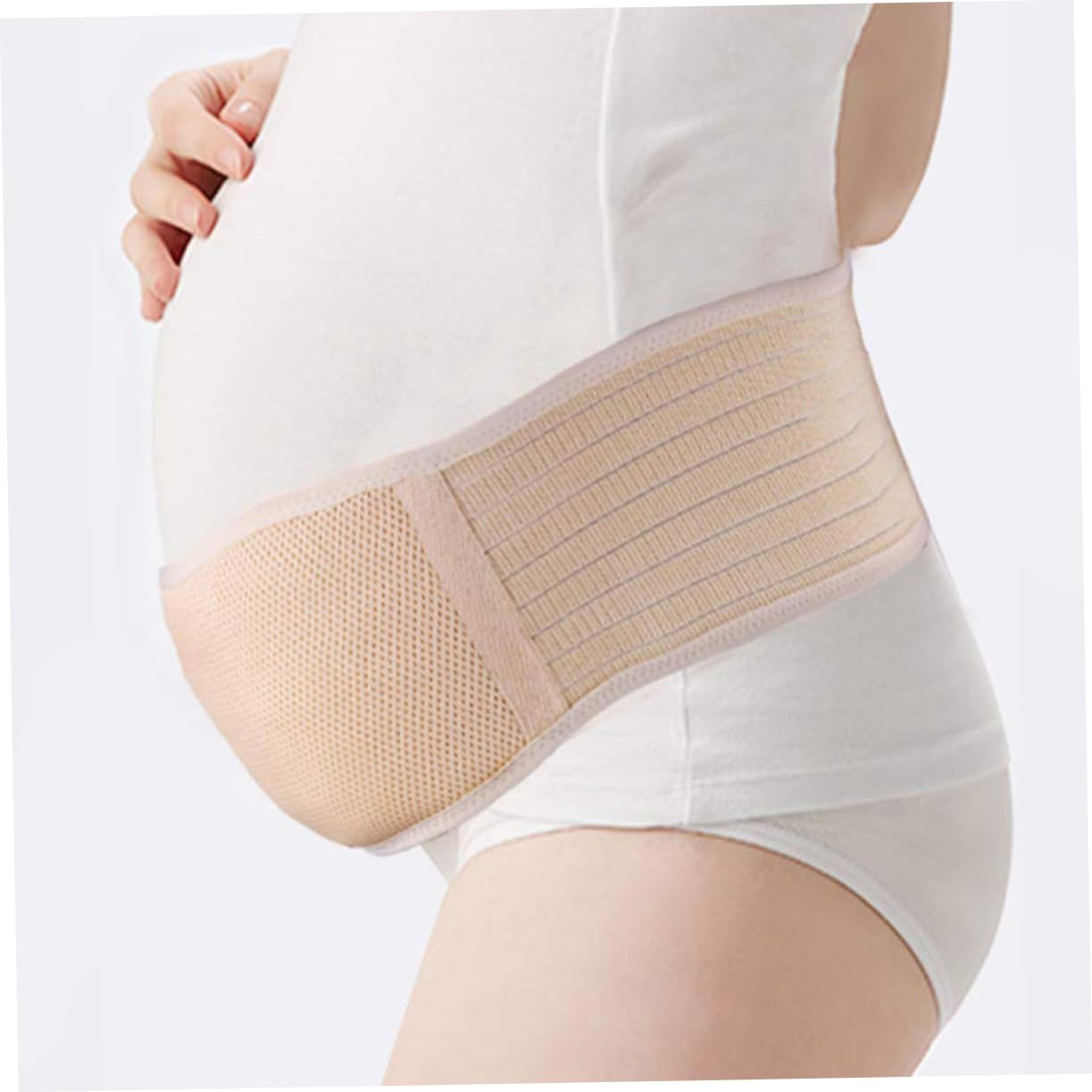 Pregnancy Support Belly Belt for Women, Breathable Abdominal Band Back Brace, Waist Care Maternity Protector in Beige Free Size for Prenatal Comfort image number 4