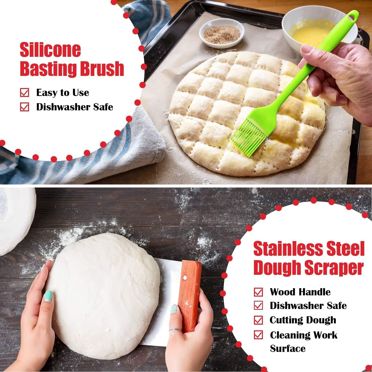 Bread Proofing Basket, Set of 2, 9 Inch round and 10 Inch Oval Banneton Sourdough Baskets with Bread Lame + Dough Scraper + Linen Insert + Pastry Brush for Bread Making, Baking Fermentation image number 6