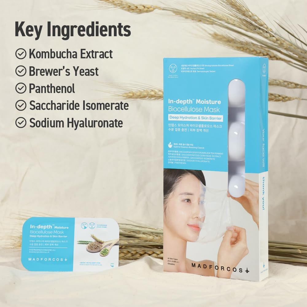 Korean Face Mask for Deep Hydration, Quick Soothing Effect, Skin Barrier, Vegan Capsule Mask for Sensitive Skin(4 Masks)