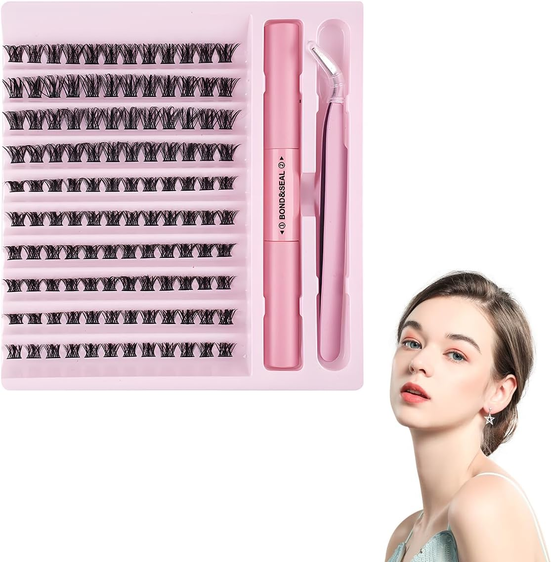 JZS Lash Extensions Cluster DIY Kit - 200Pcs 40D 60D Individual Lashes, 8-16Mm, with Bond & Seal Glue and Applicator,40P