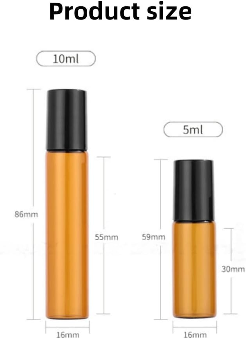 6 Pack Roll on Bottles, 5Ml/10Ml Roller Bottles for Essential Oils, Amber Thick Glass Roller Bottles for Oils, with Stainless Steel Roller Balls, 2 Droppers image number 5