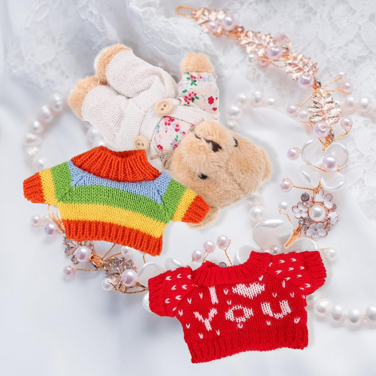 HEMOTON Figure Accessories 3Pcs Doll Sweater Set for Boys and Girls Stuffed Animal Clothes Bear Costumes Delicate Doll Decor Reusable image number 3