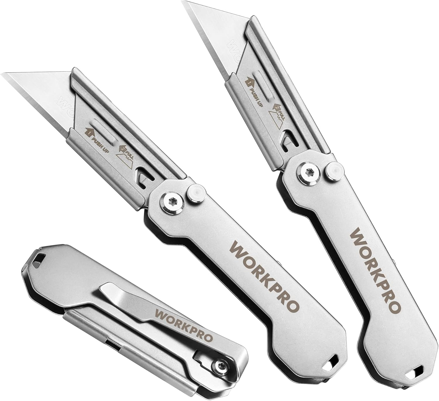 WORKPRO 3-Pack Folding Utility Knife, Quick Change Blades Box Cutter, EDC Foldable Pocket Utility Knife Sets with Belt Clip image number 6