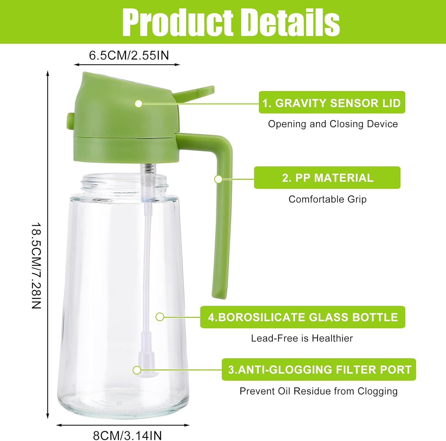 Oil Dispenser for Kitchen Spray, 2 in 1 Oil Dispenser and Oil Sprayer, Olive Bottle Spray and Pour for Kitchen, 16Oz/470Ml Glass Oil Bottle for Air Fryer, Salad, Frying, BBQ (Yellow) image number 5