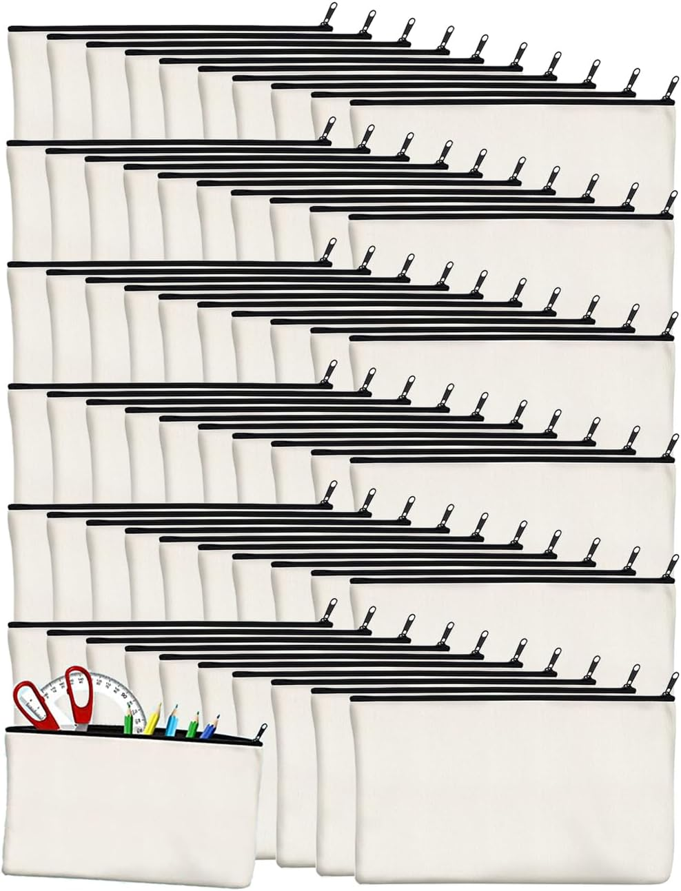 60 PCS Blank DIY Craft Pencil Bag, Canvas Zipper Pouch Bags, Storage Bag Pencil Case, Graffiti Stationery Bag, Multi-Purpose Cosmetic Bag, Makeup Bags to Store Personal Belongings for Work and Travel image number 5