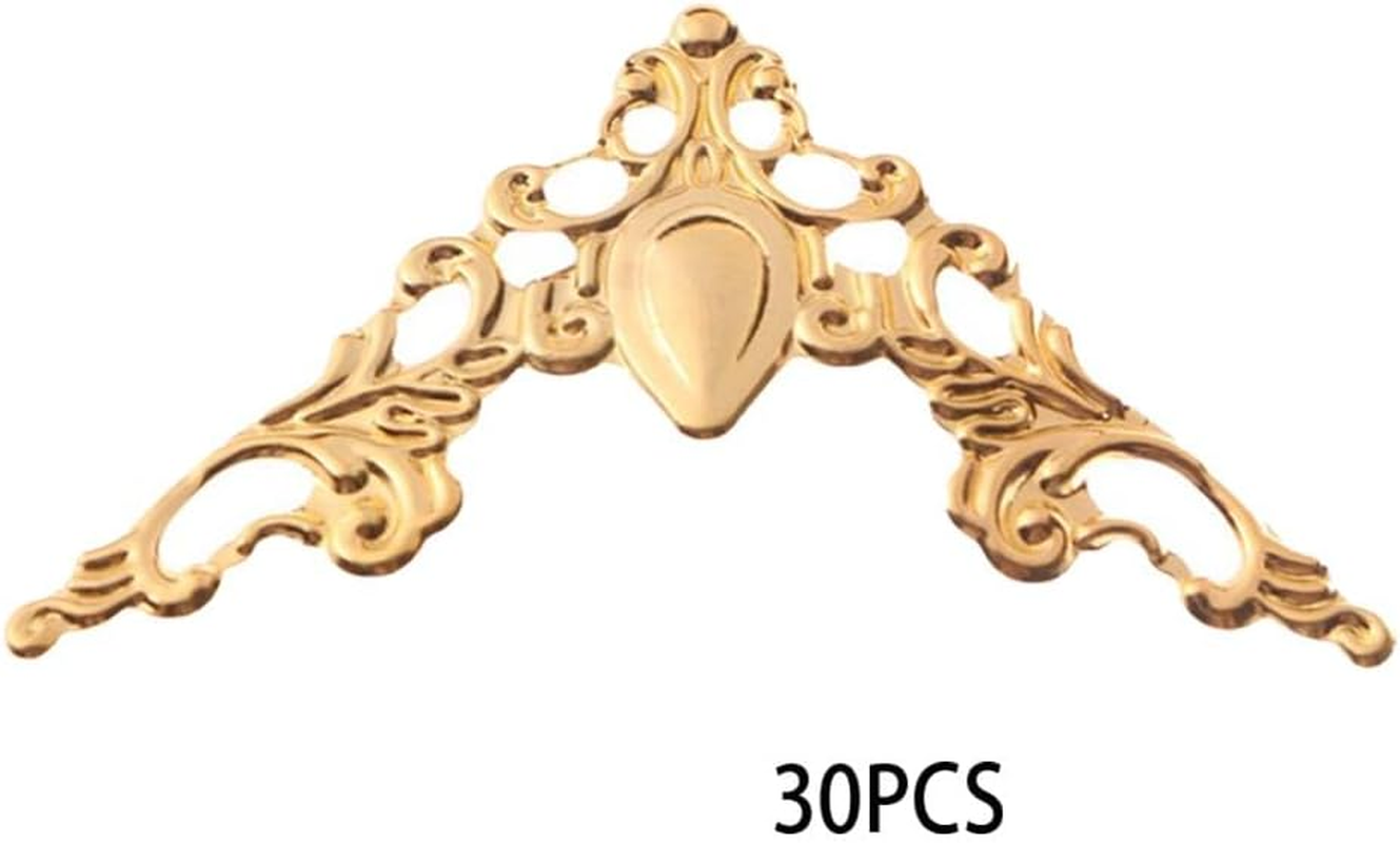 Pokinge 60PCS Metal Angle Corner Brackets Gold Bronze Metal Corner Guard Decorative Protector for Menus Photo Frame Furniture (Two Colors)