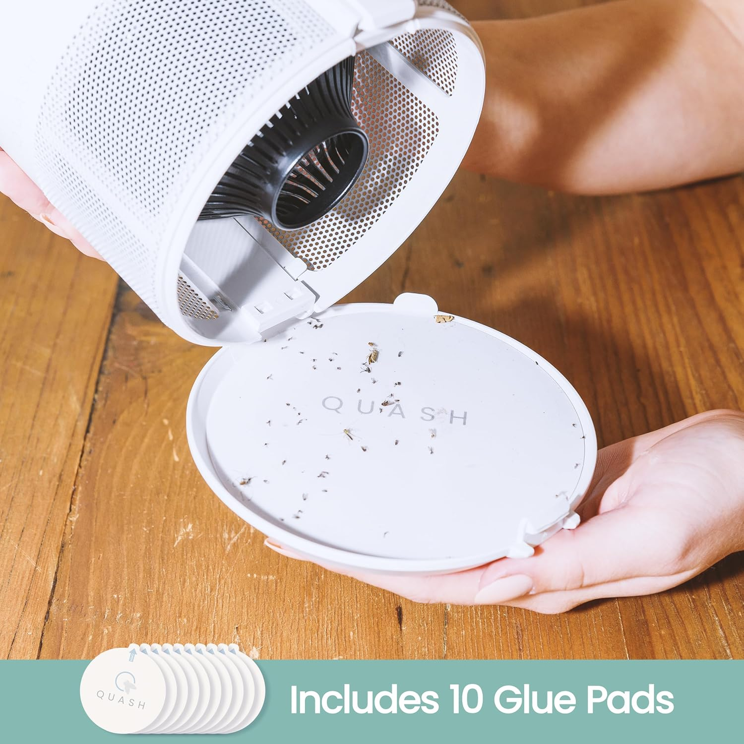 QUASH Indoor Fly Trap &ndash; Non-Zapper Mosquito & Bug Catcher with UV Light, Suction Fan & Sticky Glue Board &ndash; Safe & Effective Fly Swatter for Mosquitoes, Gnats, Mozzies, & Moths (White) - White Insect Trap image number 2