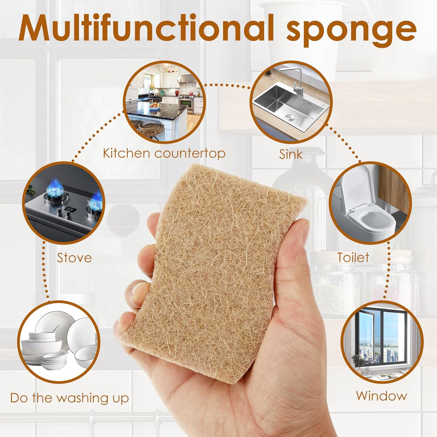 18 Pack Natural Kitchen Sponges Eco-Friendly Dish Sponge for Kitchen Odor Free Wood Pulp Sponge Strong Absorbent Quick-Drying Scrubber Sponges for Washing and Cleaning Dishes(S Shape) image number 3