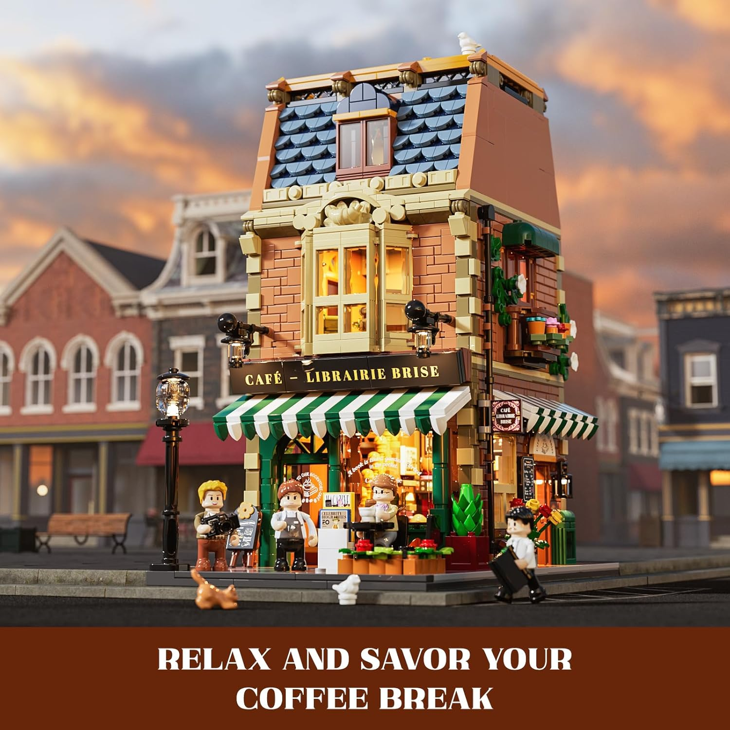 Funwhole Book-Cafe Lighting Building-Bricks Set - City Town Coffee House LED Light Modular Construction Building Model Sets 1718 Pcs for Adults and Teen image number 6
