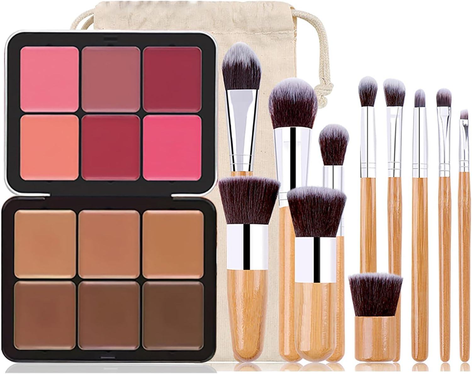 Joyeee Makeup Blush Palette + Cream Contour Palette Kit, with 11 Pcs Complete Makeup Brushes, Contouring Concealer Palette for Medium Dark Skin to Conceals Dark Circles, Redness, Acne, Blemish