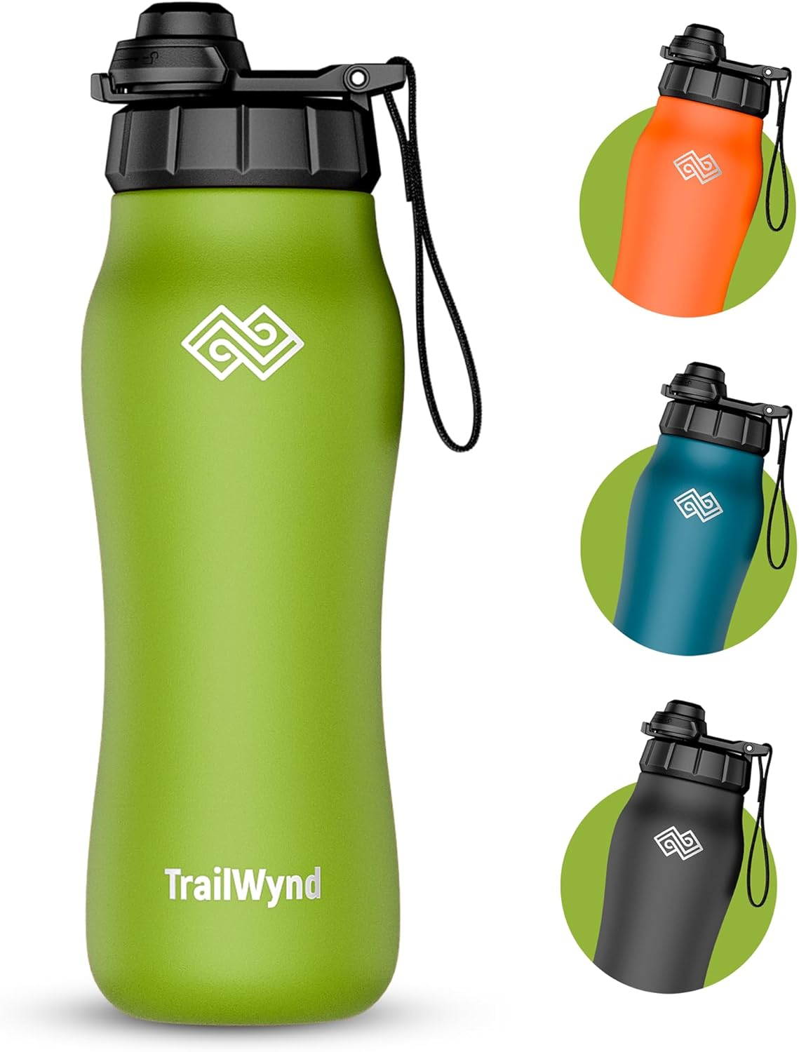 Insulated Stainless Steel Water Bottle, 24 Hours Cold, 12 Hours Hot, Leak-Proof, Powder-Coated Finish, 24Oz (Green)