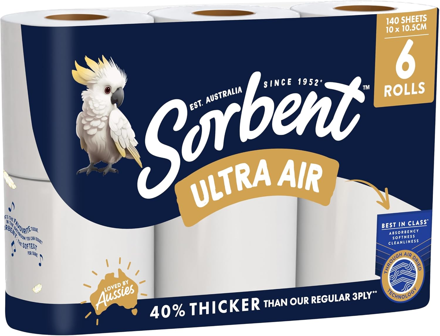 Sorbent 3 Ply Ultra Air Toilet Paper (8 Packs of 6 Rolls)