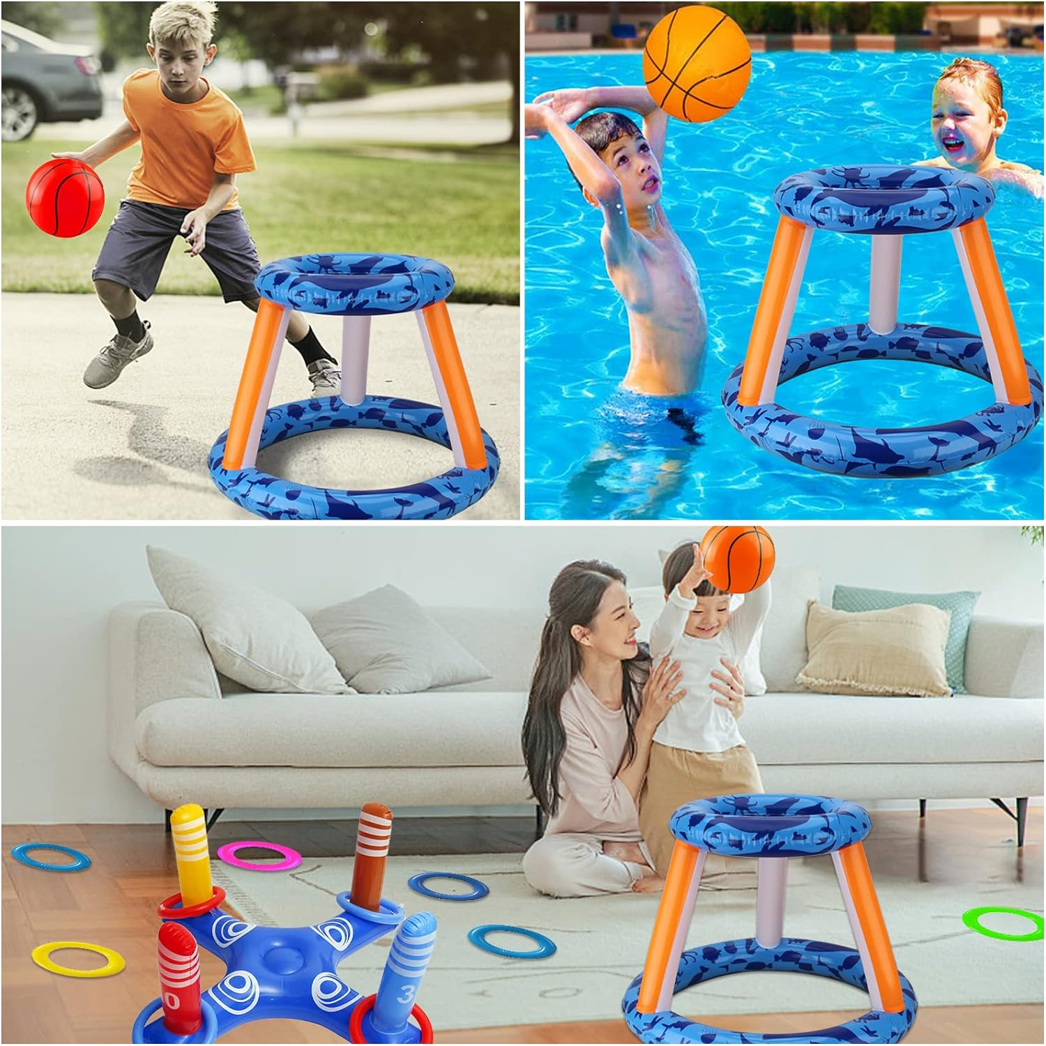 Pool Toys Games Set, Inflatable Pool Basketball Hoop & Ring Toss Game, Summer Water Games Pool Toys for Swimming Pool Party, Fun Swimming Water Sport for Kid, Teens, Adults and Family image number 3