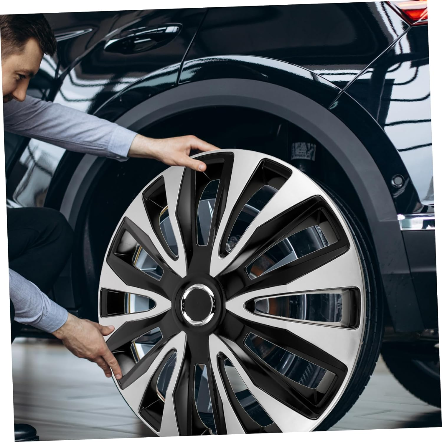 EXAOMBLE Automotive Wheel Hub Caps Wheel Rim Covers Car Truck Hubcaps Easy Install Modern Look Water Resistant image number 3