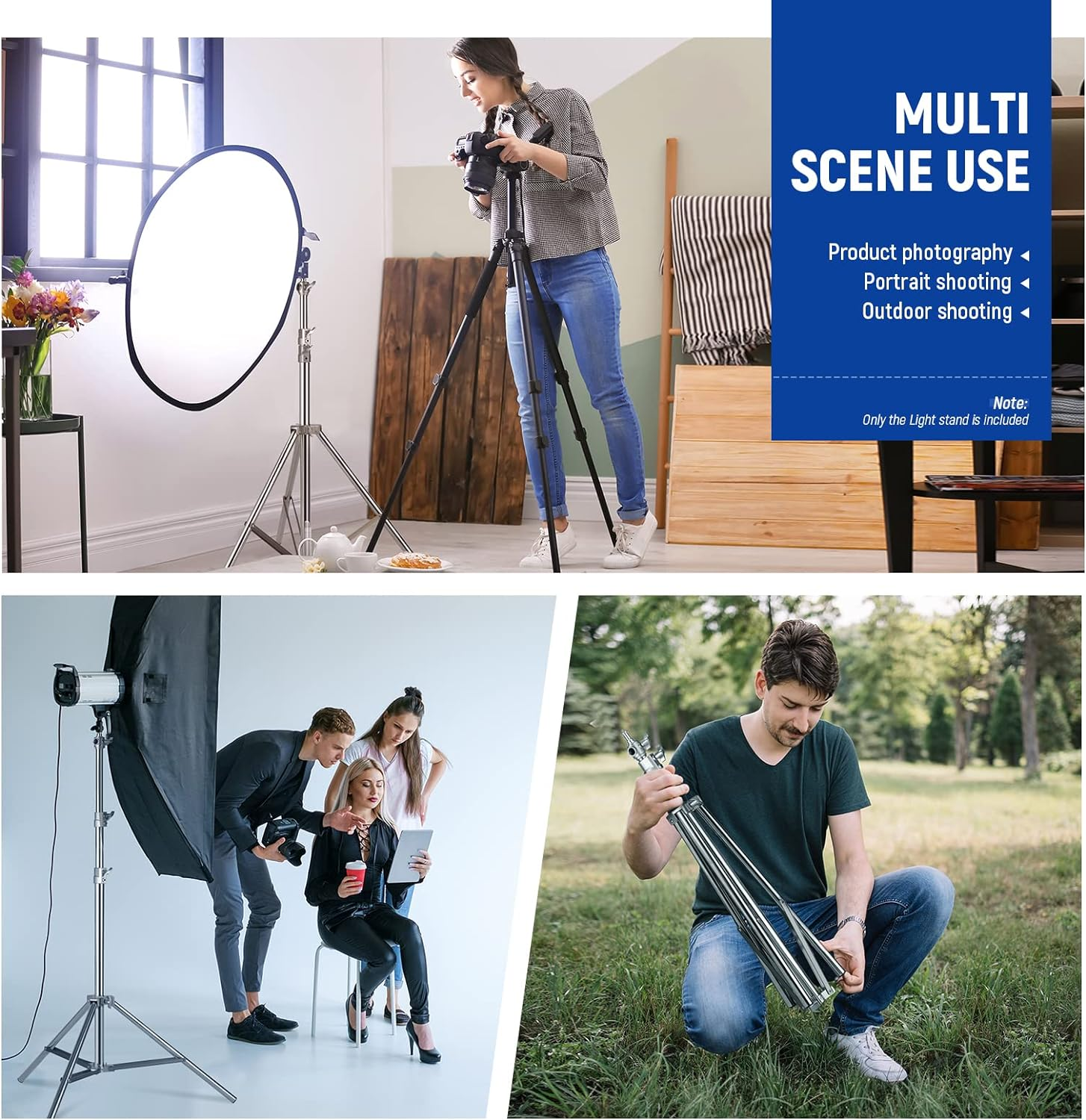 NEEWER 7.2Ft/2.2M Stainless Steel Light Stand, Spring Cushioned Heavy Duty Photography Tripod Stand with 1/4&rdquo; to 3/8&rdquo; Universal Screw Adapter for Strobe,Led Video Light,Ring Light, Monolight, Softbox image number 6