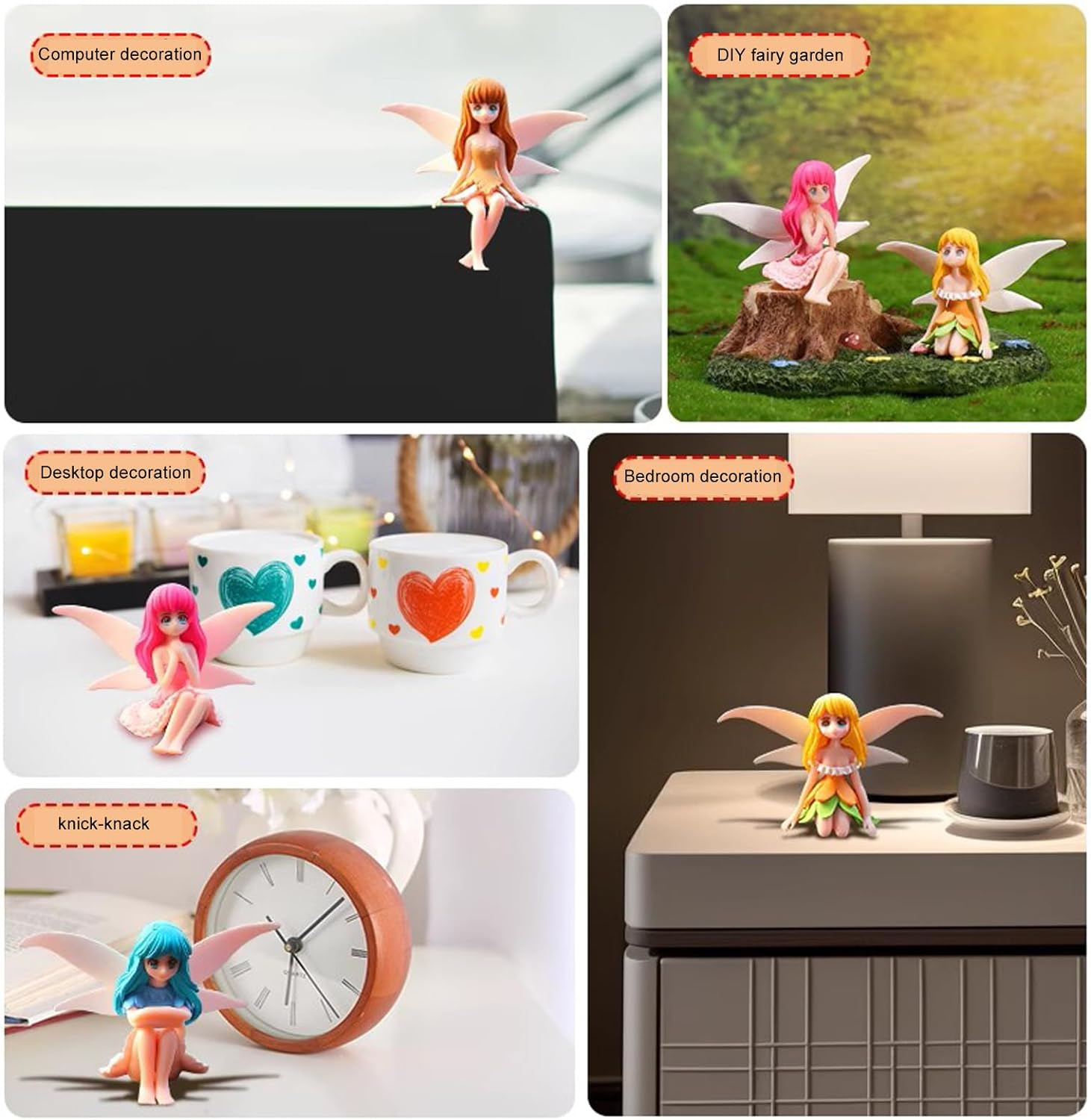 Pinenjoy 4Pcs Miniature Fairy Figurines Small Resin Flower Fairies Ornaments for DIY Fairy Garden Flower Pot Bonsai Micro Landscapes Craft Home Tabletop Decoration image number 5