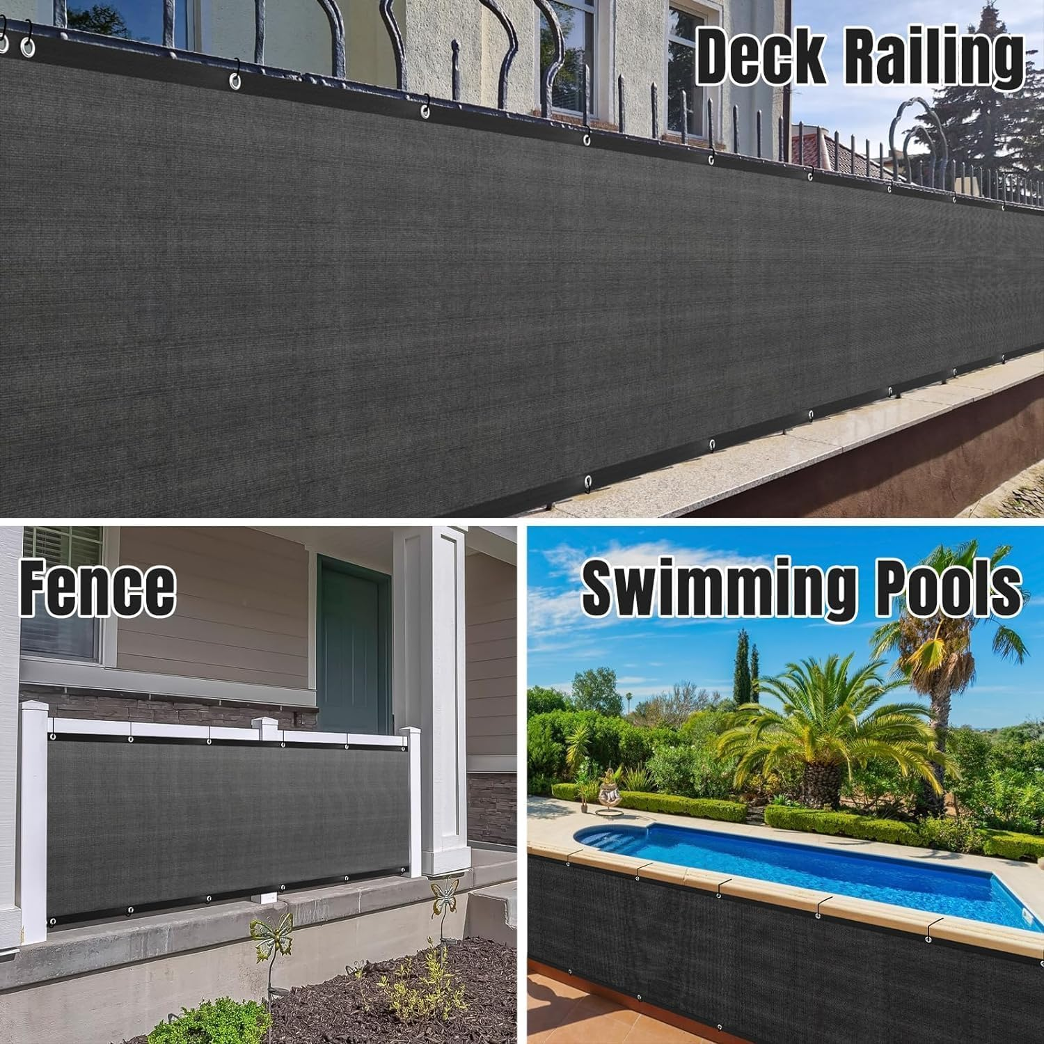 Balcony Privacy Screen Cover Worth Planet 0.9M * 5M Resistant Balcony Shield Windscreen Cover Mesh Sun Shade UV Protection for Porch Deck Terrace Patio Backyard Railing image number 3